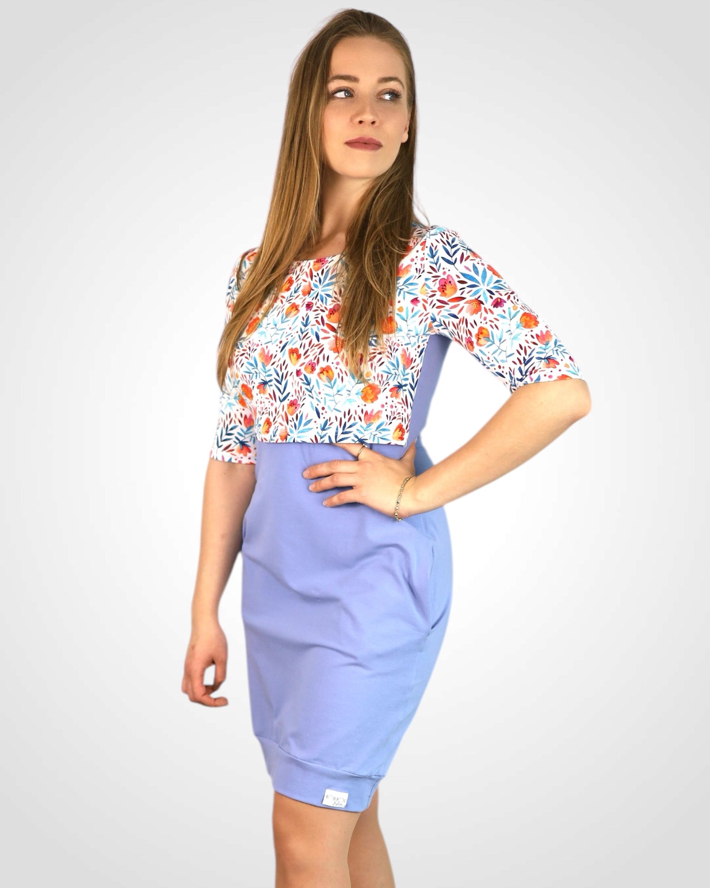 Šaty na dojčenie z bavlny Blue & Orange Blossom