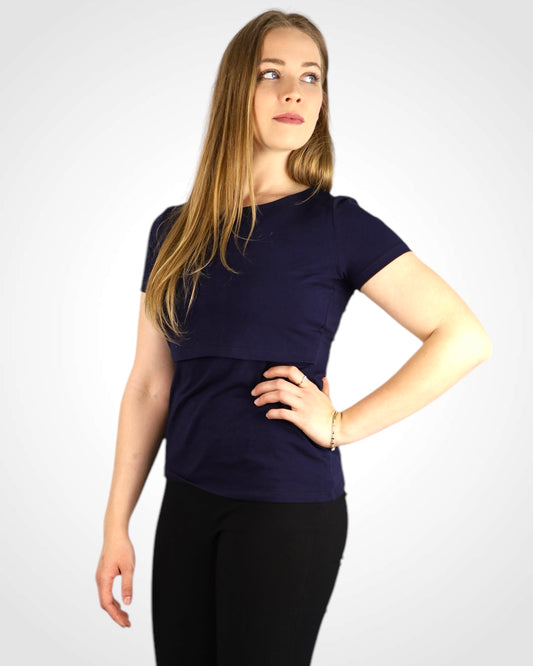 Kojo tričko na dojčenie z BIO bavlny v námorníckej modrej farbe – pohodlné a praktické oblečenie pre mamy.