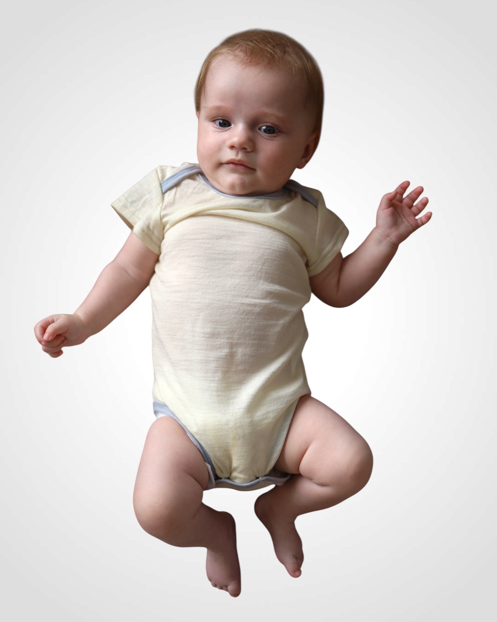 Detské rastúce body z merina Natural – minimalistické body s farebným lemom.