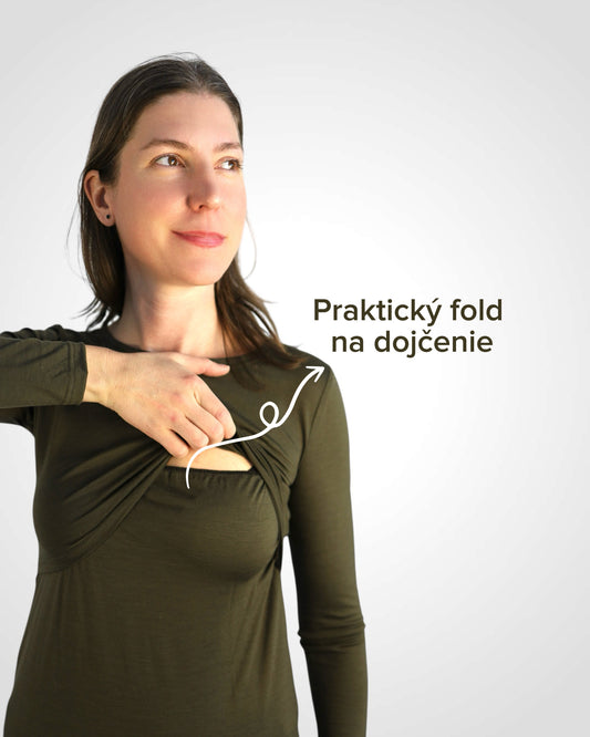 Tričko na dojčenie z merina Dark Olive