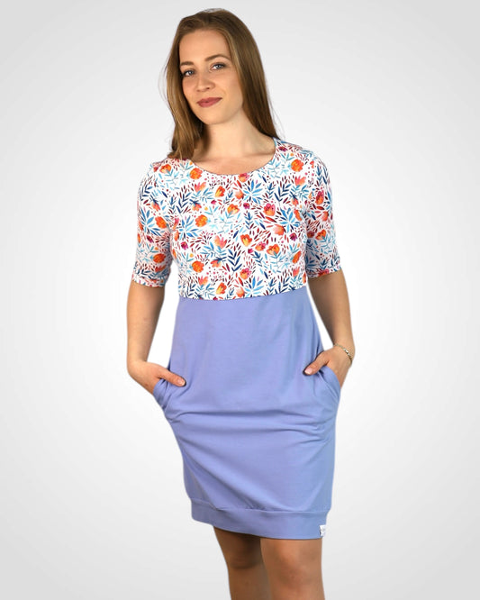 Šaty na dojčenie z bavlny Blue & Orange Blossom