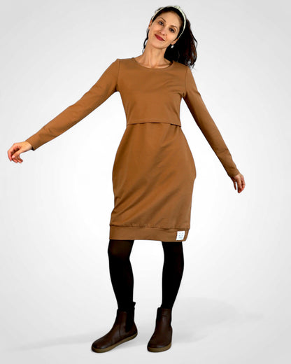 Pohodlné kojo šaty na dojčenie v karamelovej farbe, vyrobené na Slovensku