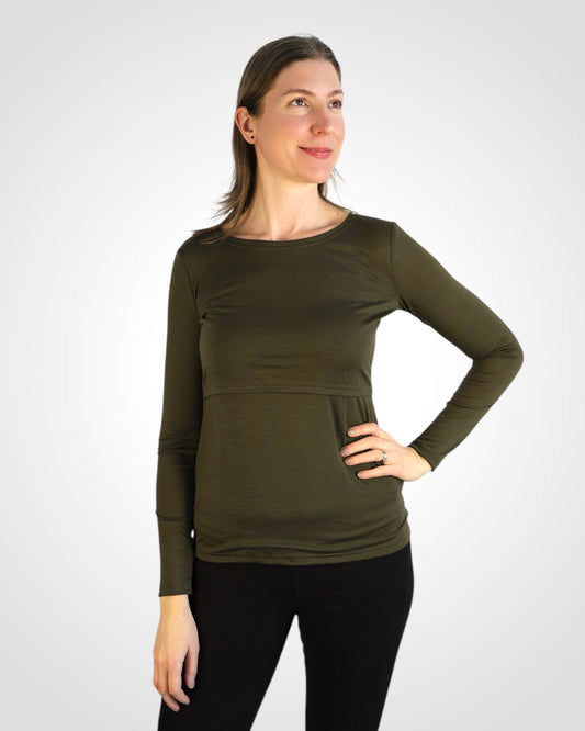 Tričko na dojčenie z merina Dark Olive