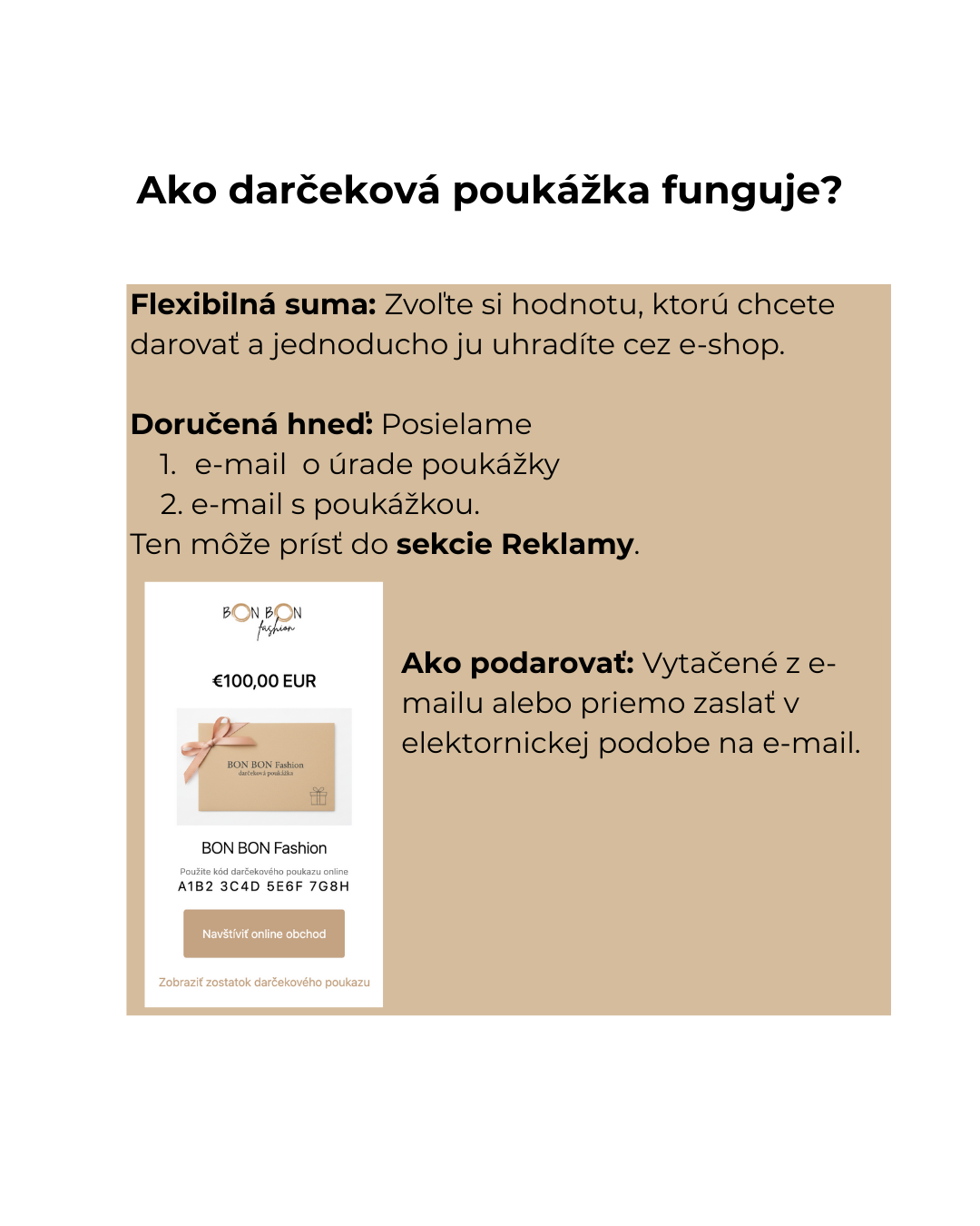 Ako funguje darčeková poukáža BON BON  Fashion.