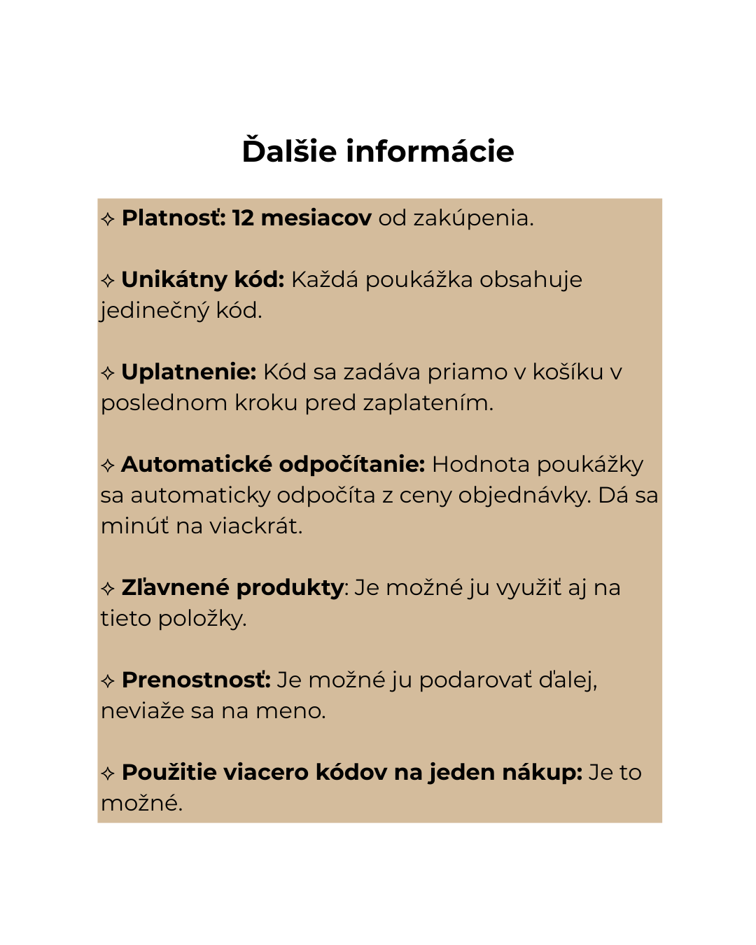 Ďalšie informácie k darčekovej poukážke od BON BON  Fashion.