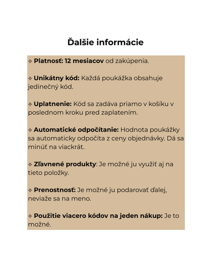 Ďalšie informácie k darčekovej poukážke od BON BON  Fashion.