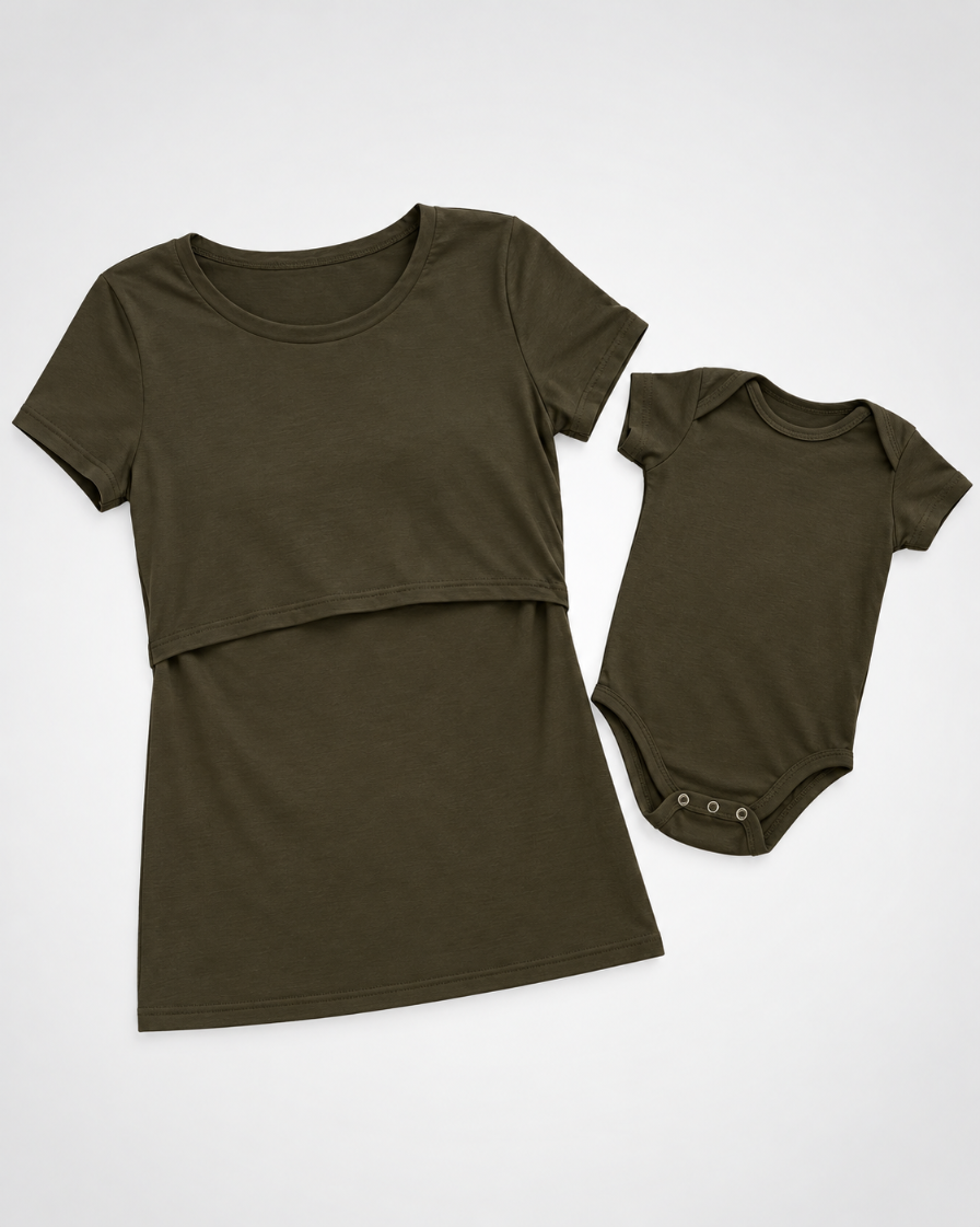 mama - dieťa ticko na dojcenie a rastúce body pre dieta farba dark olive